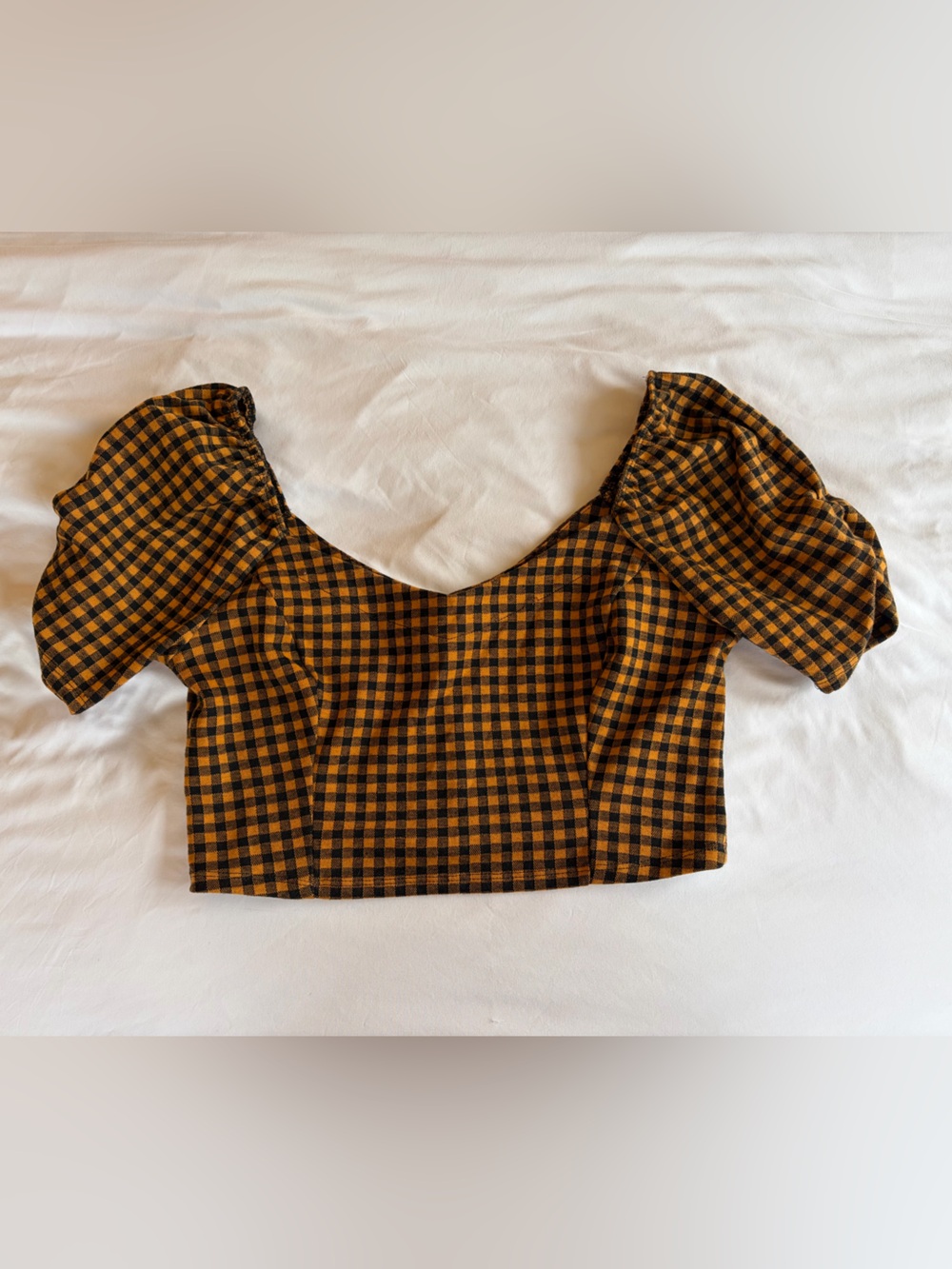 Black and Mustard Check Crop Top